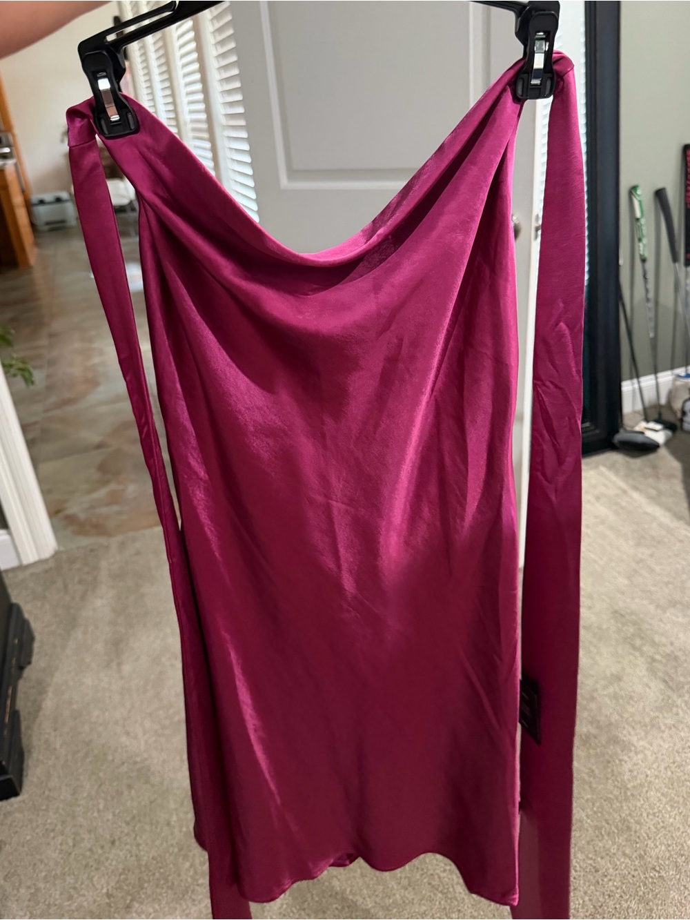 Halter Magenta Satin Slip Dress